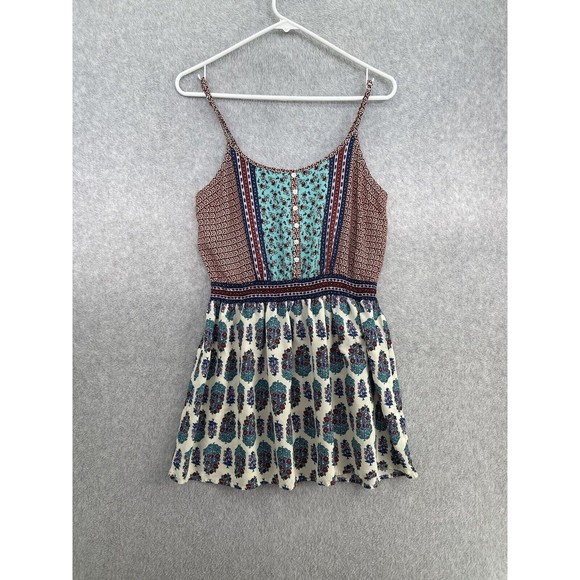 Lorimer NYC Women's Apron Dress Sleeveless Size Medium Pleated Patchwork Print - Picture 1 of 14